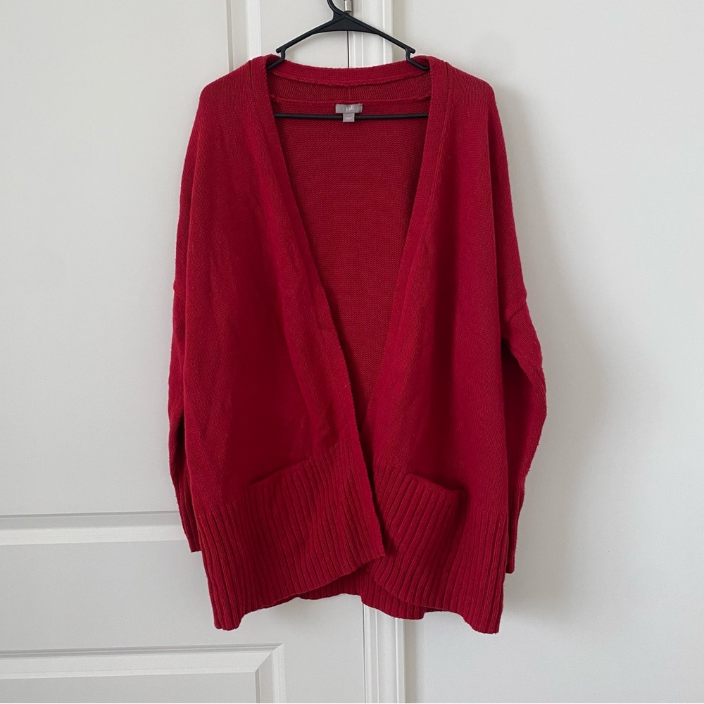 J. Jill Open Red Wool Yak Blend Cardigan Sz Large Casual Workwear Winter Fall